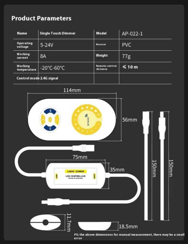 DC 5V 12V 24V LED Dimmer 8A 96W